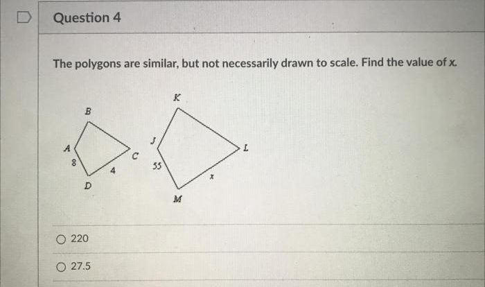 The polygons are similar. find the value of $x$ .